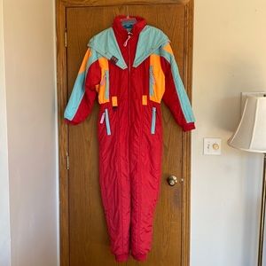 Selling vintage ski suit. Blue, orange and red. Only worn once.
